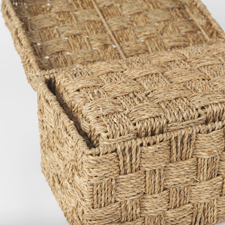 Hanalei Set of 2 Seagrass Boxes with Lids Decor Mercana