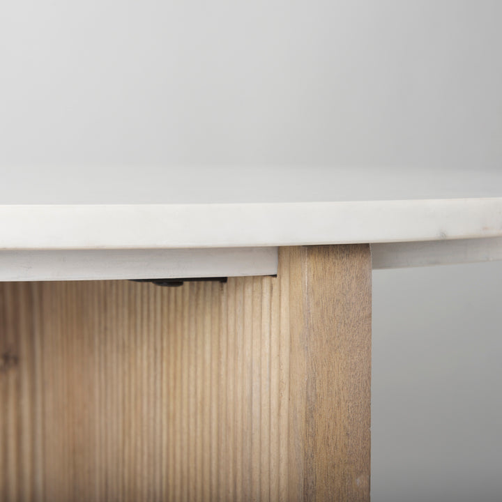 Enzo Marble Tabletop w/ Fluted Light Wood Base Foyer Accent Table Dining Room Mercana