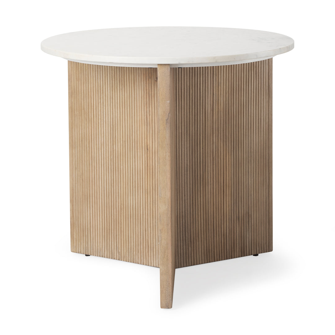 Enzo Marble Tabletop w/ Fluted Light Wood Base Foyer Accent Table Dining Room Mercana