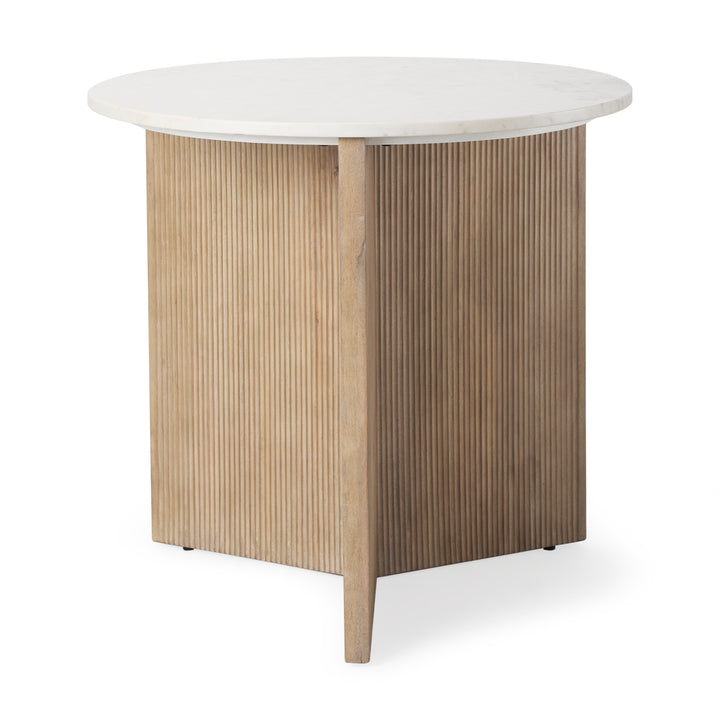 Enzo Marble Tabletop w/ Fluted Light Wood Base Foyer Accent Table Dining Room Mercana