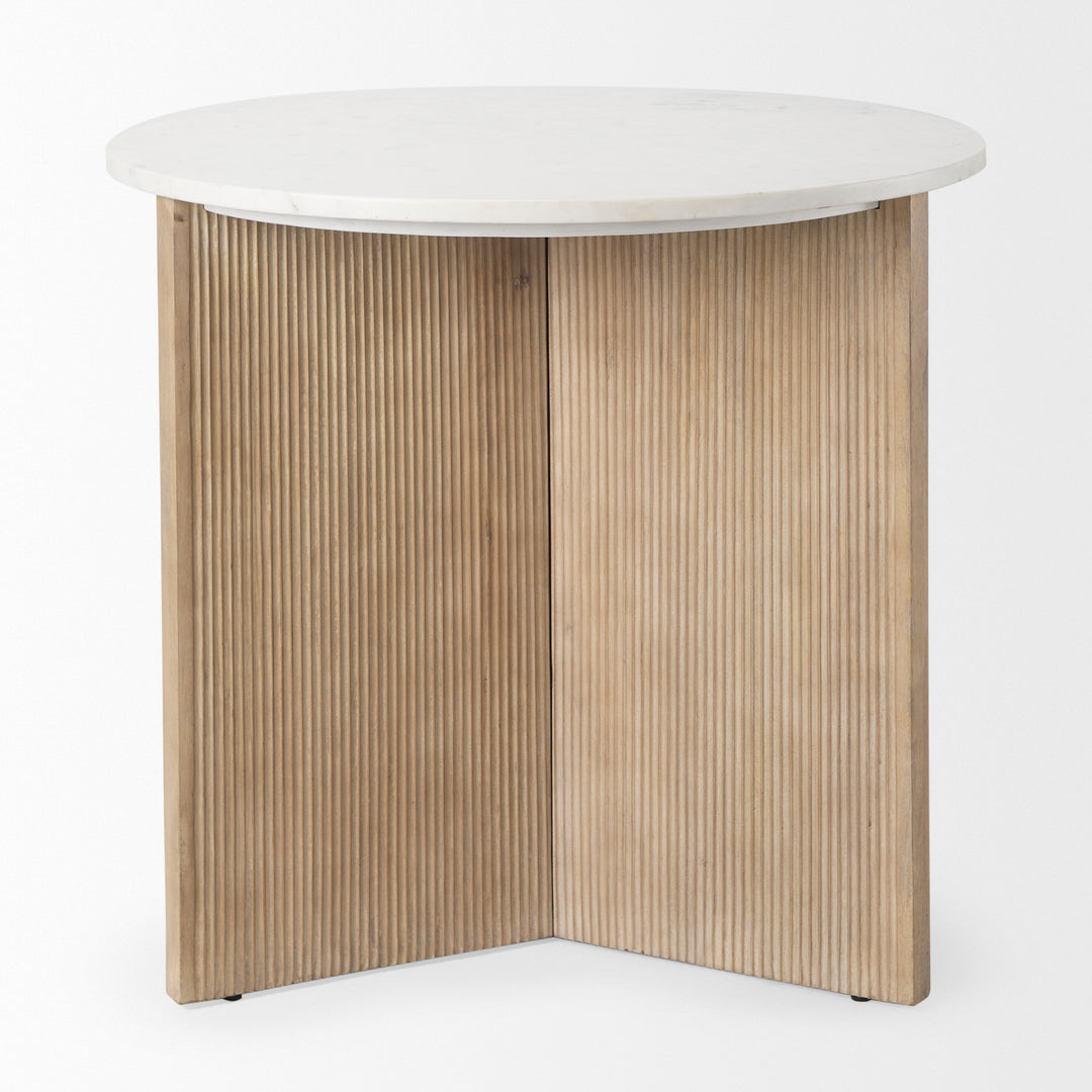 Enzo Marble Tabletop w/ Fluted Light Wood Base Foyer Accent Table Dining Room Mercana