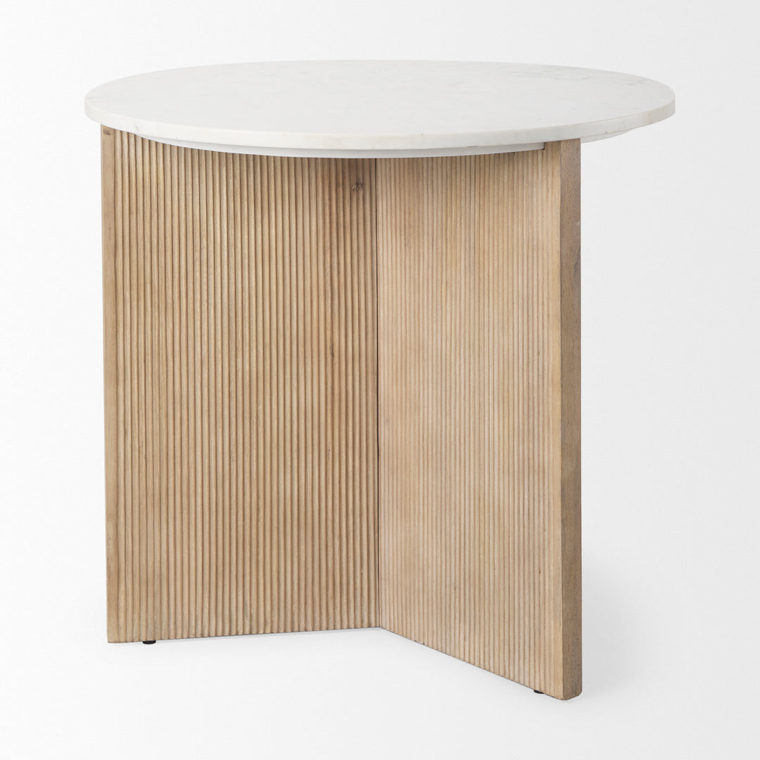 Enzo Marble Tabletop w/ Fluted Light Wood Base Foyer Accent Table Dining Room Mercana