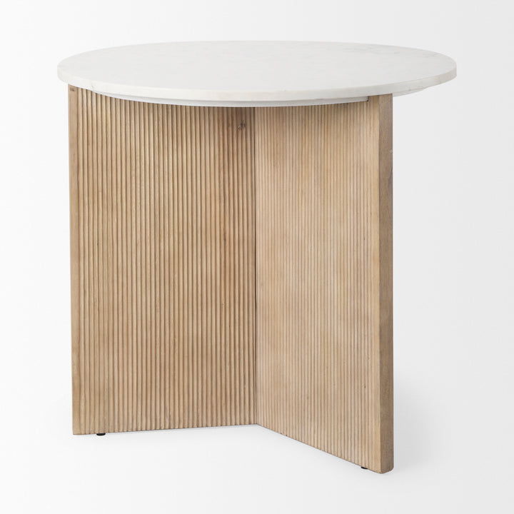 Enzo Marble Tabletop w/ Fluted Light Wood Base Foyer Accent Table Dining Room Mercana