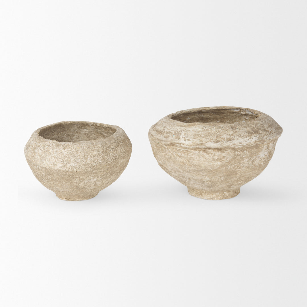 Sonu Set of 2 Beige Paper Mache Half-Pot Bowls Decor Mercana