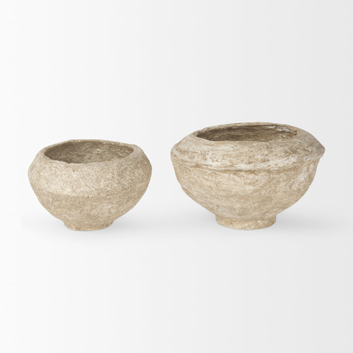 Sonu Set of 2 Beige Paper Mache Half-Pot Bowls Decor Mercana