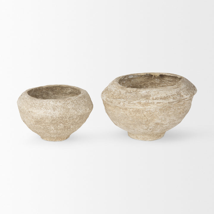 Sonu Set of 2 Beige Paper Mache Half-Pot Bowls Decor Mercana