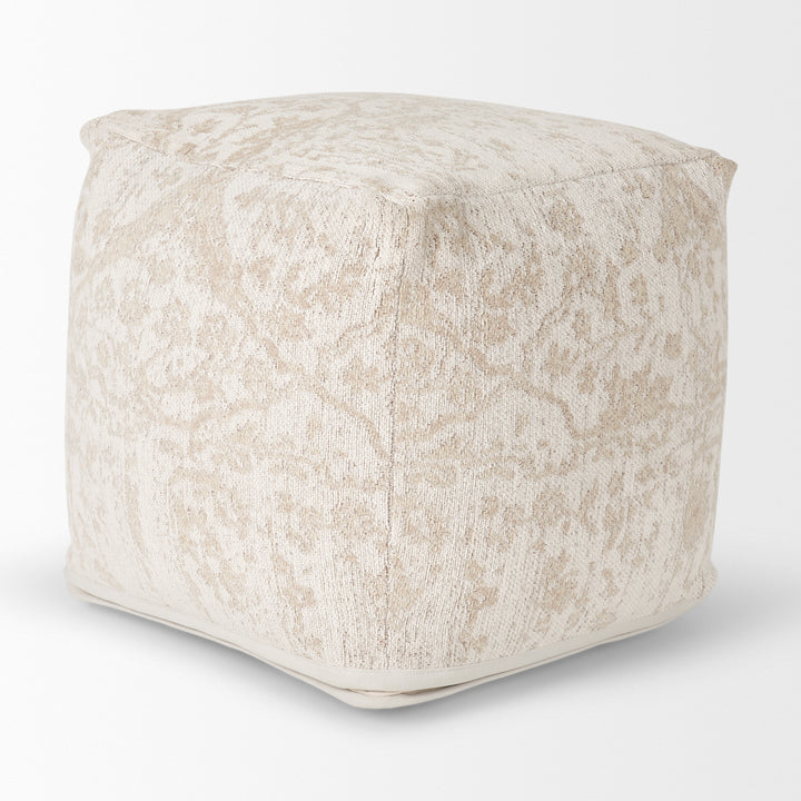 Khloe Small Cream Pouf Living Room Mercana