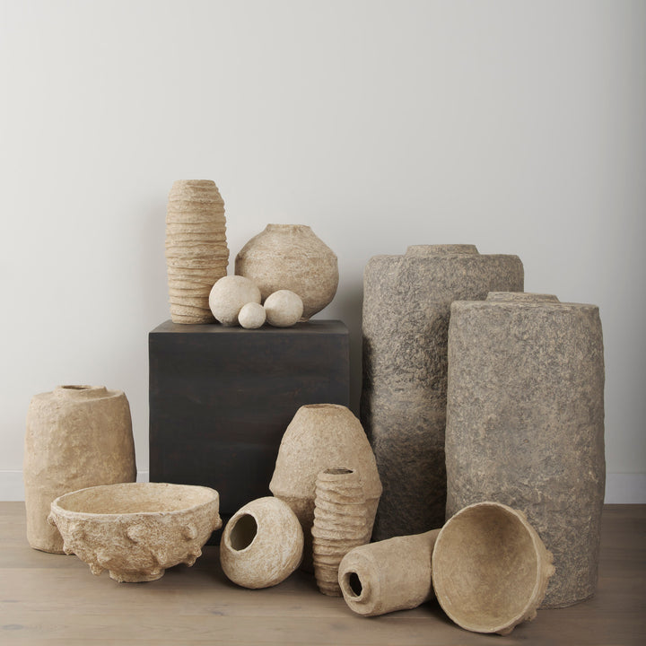Rundal Large Beige Paper Mache Vase Decor Mercana