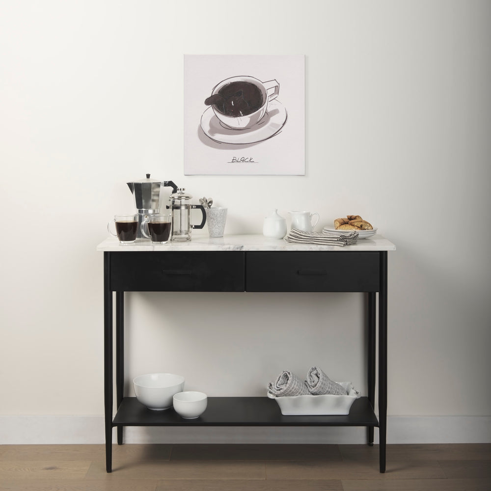 Amika White Marble Top Black Metal Base Console Table Dining Room Mercana