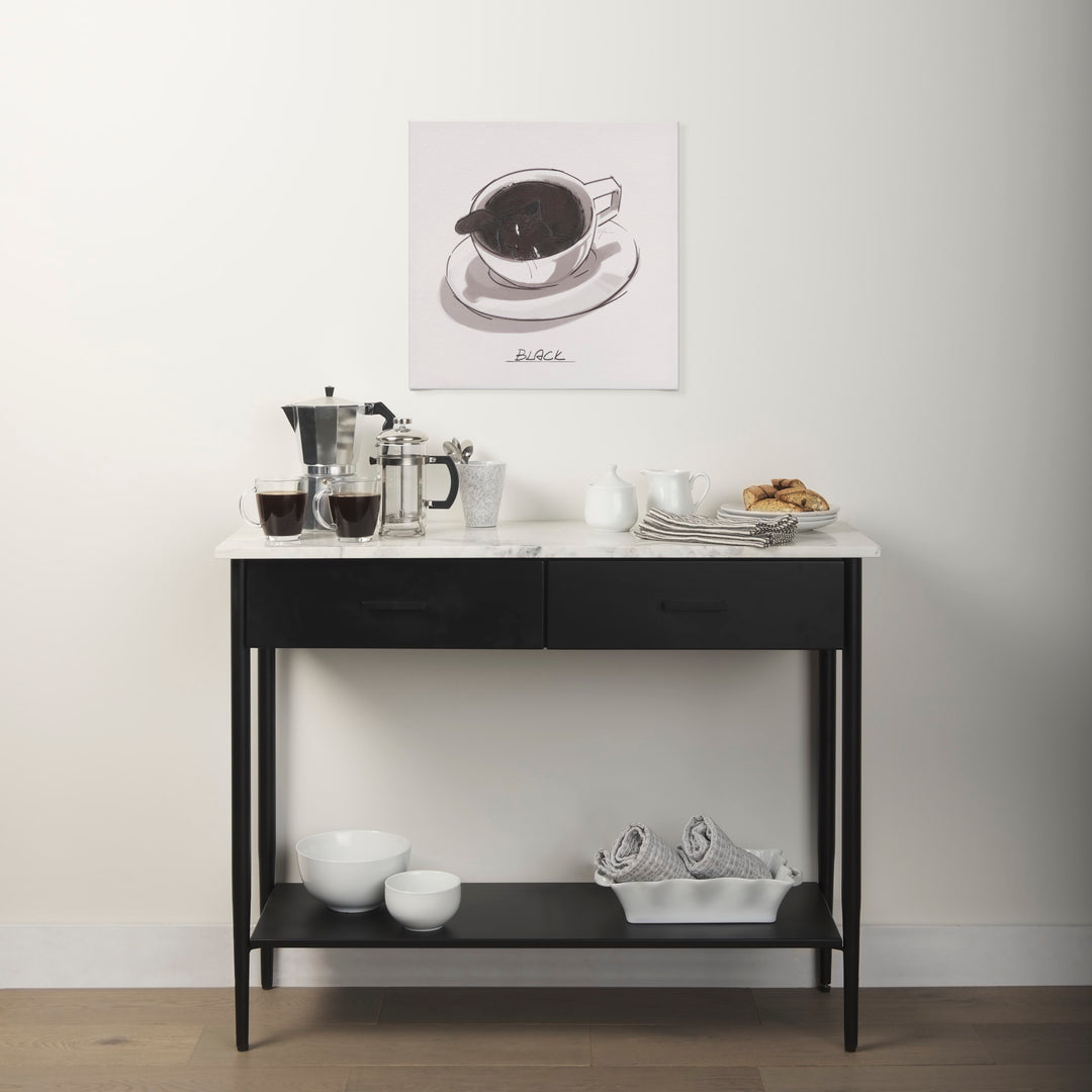 Amika White Marble Top Black Metal Base Console Table Dining Room Mercana
