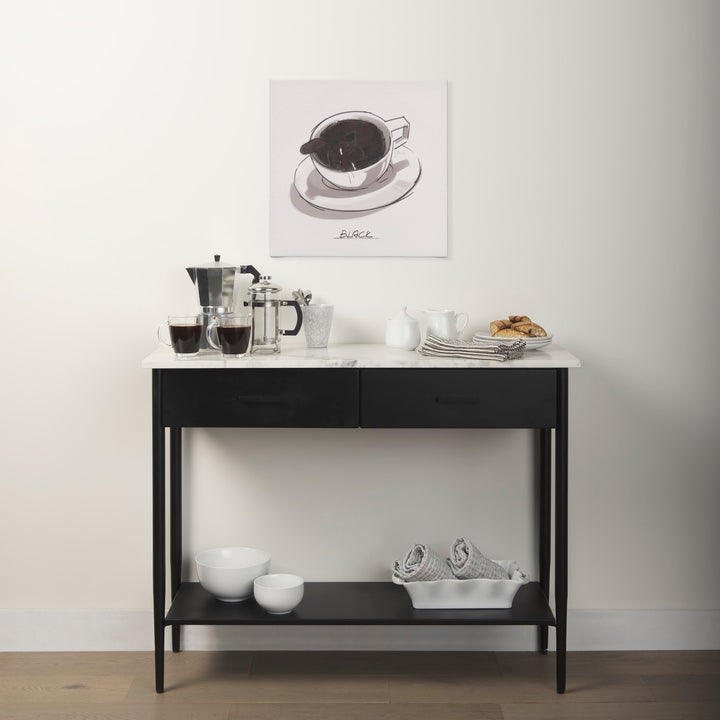 Amika White Marble Top Black Metal Base Console Table Dining Room Mercana