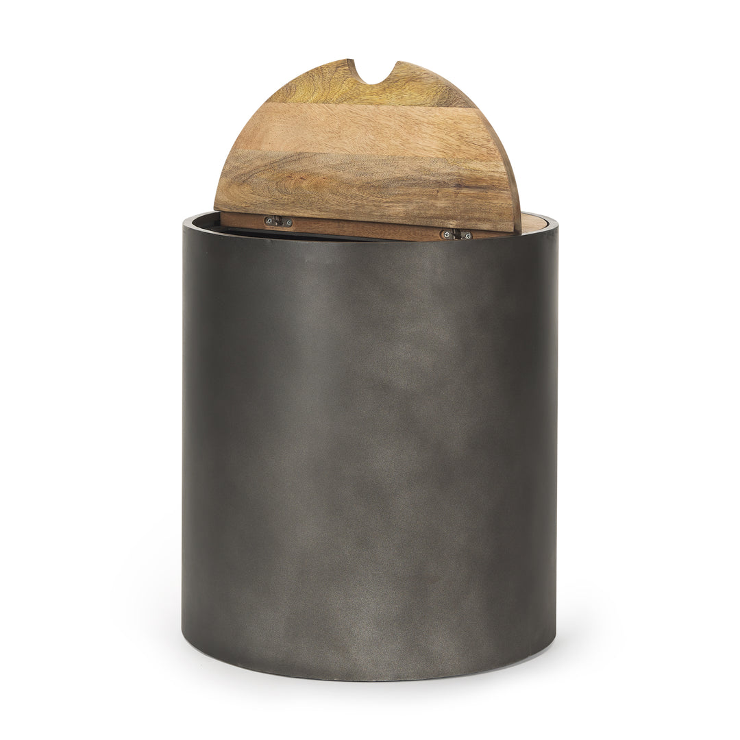Eclipse Gunmetal Gray Drum Base w/ Brown Wood Top End/Side Table Living Room Mercana