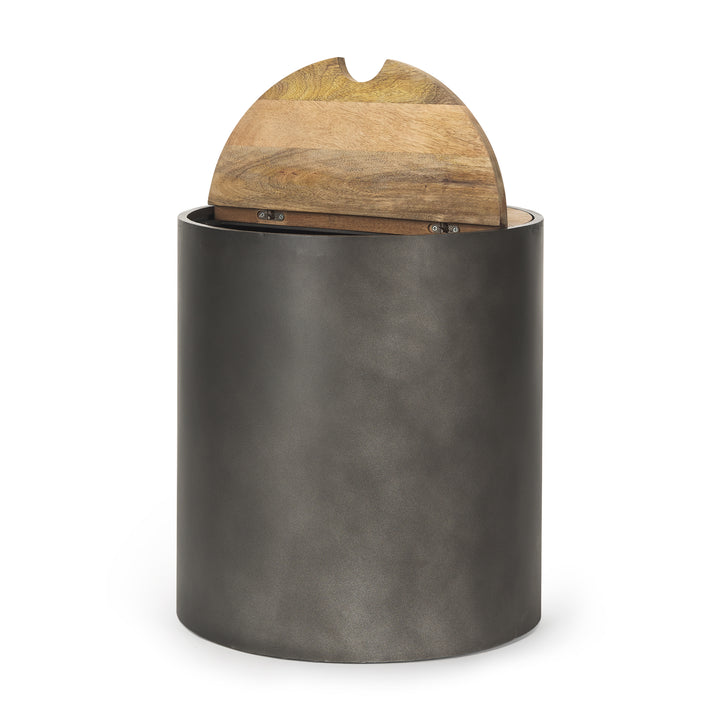 Eclipse Gunmetal Gray Drum Base w/ Brown Wood Top End/Side Table Living Room Mercana