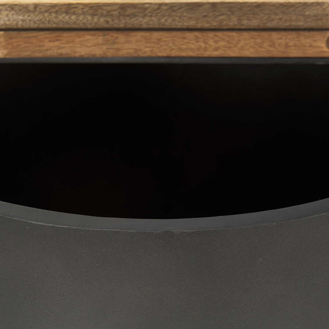 Eclipse Gunmetal Gray Drum Base w/ Brown Wood Top End/Side Table Living Room Mercana