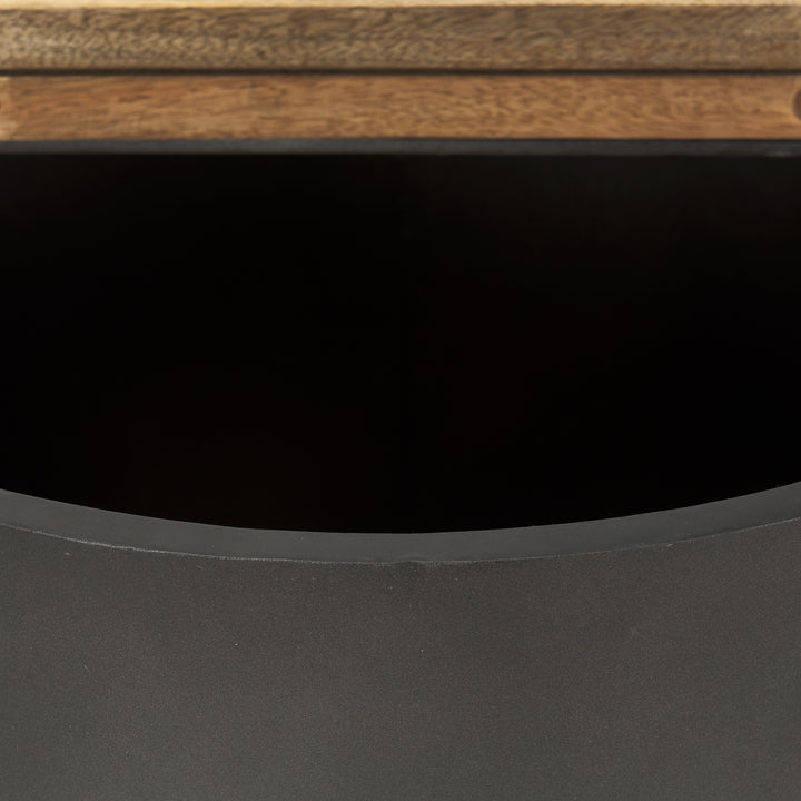 Eclipse Gunmetal Gray Drum Base w/ Brown Wood Top End/Side Table Living Room Mercana