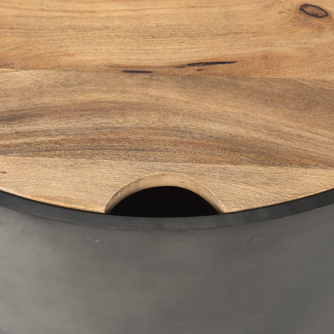 Eclipse Gunmetal Gray Drum Base w/ Brown Wood Top Nested Coffee Table Living Room Mercana