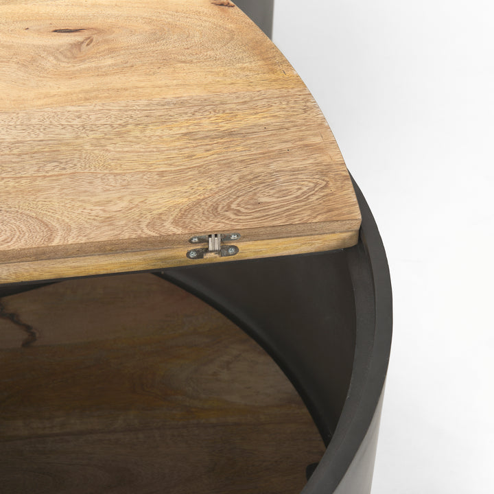 Eclipse Gunmetal Gray Drum Base w/ Brown Wood Top Nested Coffee Table Living Room Mercana