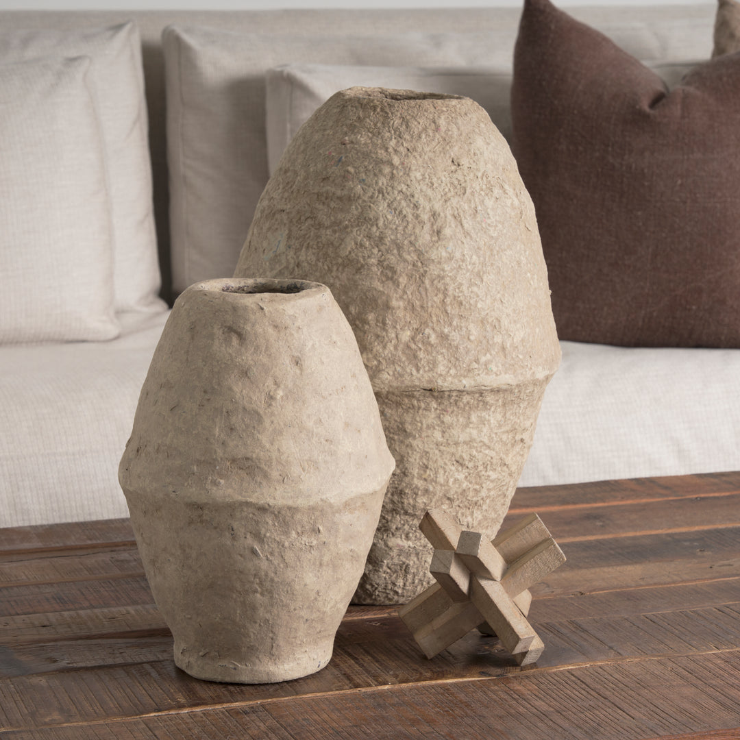 Rundal Large Beige Paper Mache Vase Decor Mercana