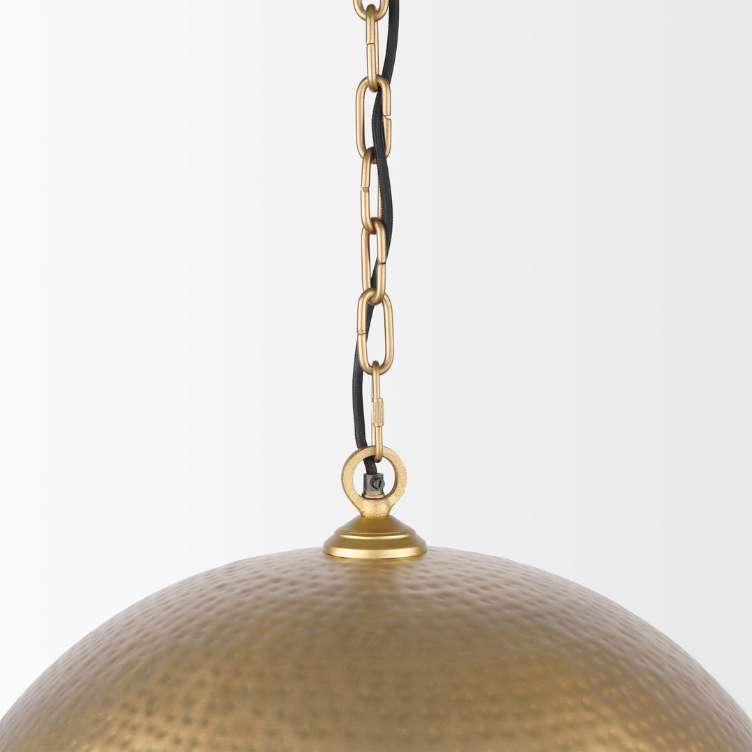 Karina 24" Round Brass-tone Hammered Metal Dome Pendant Light Decor Mercana