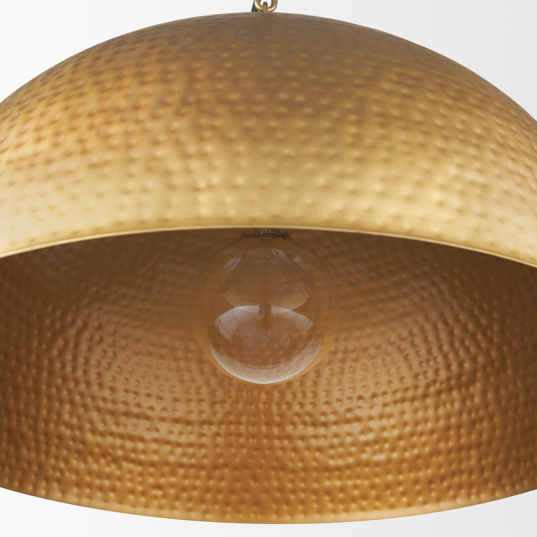 Karina 24" Round Brass-tone Hammered Metal Dome Pendant Light Decor Mercana