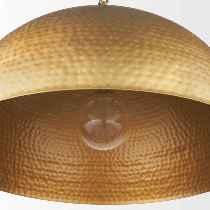 Karina 24" Round Brass-tone Hammered Metal Dome Pendant Light Decor Mercana