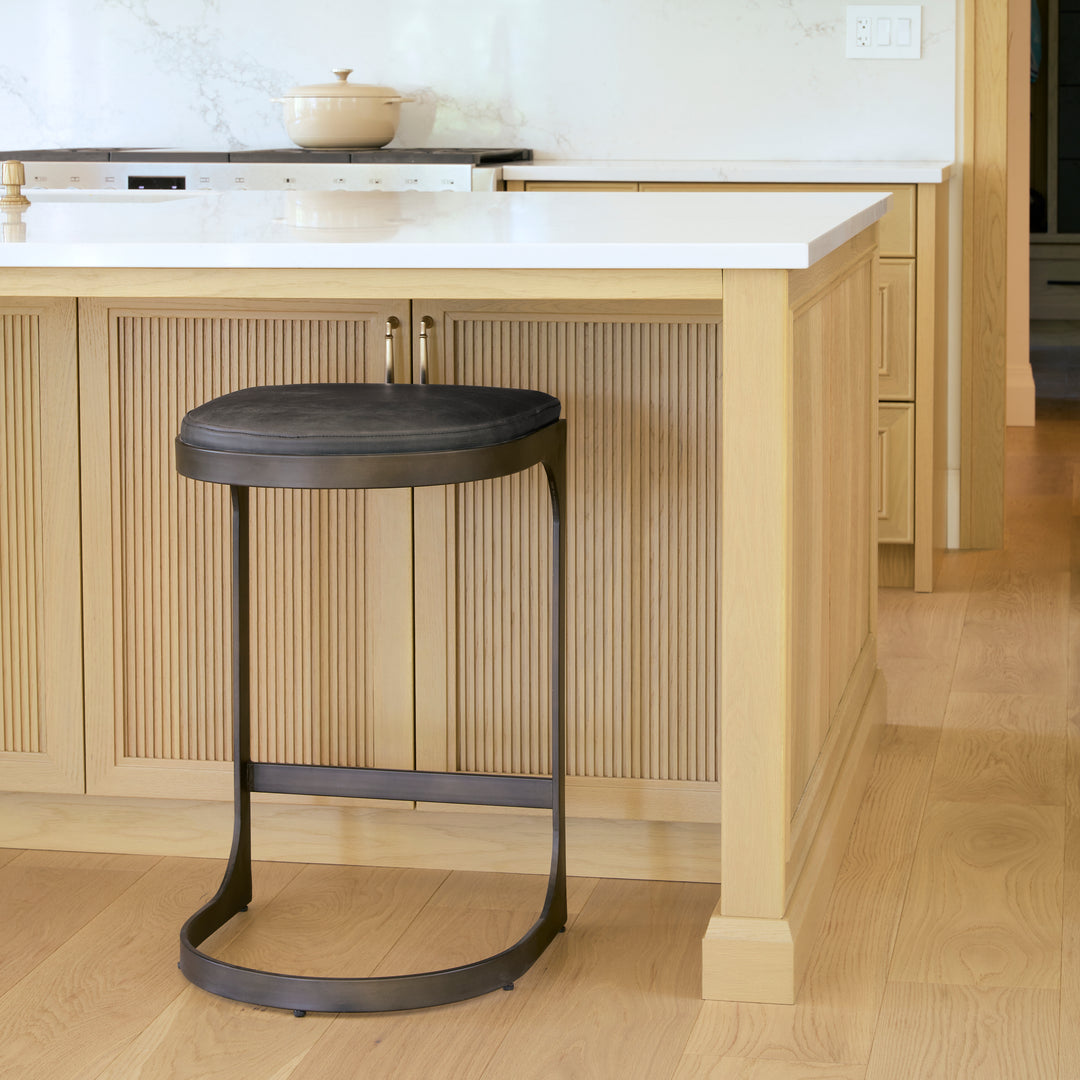 Tyson Black Leather W/ Metal Frame Counter Stool Dining Room Mercana