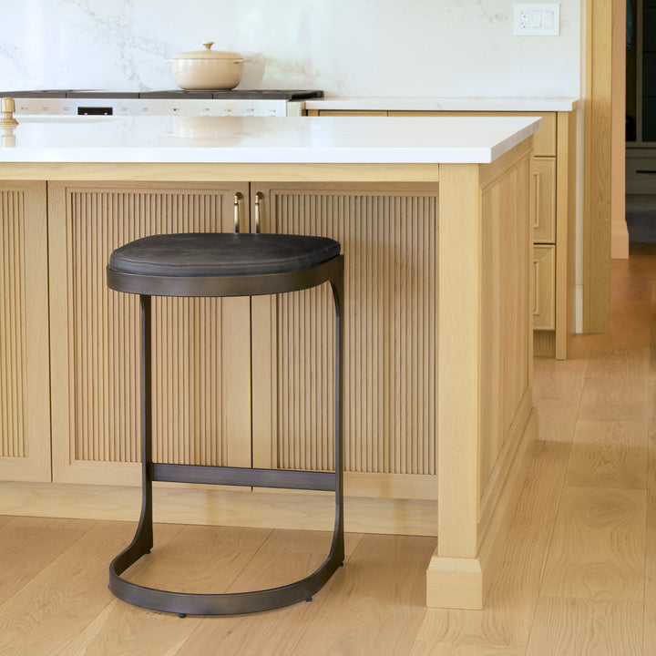 Tyson Black Leather W/ Metal Frame Counter Stool Dining Room Mercana