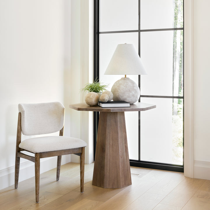 Cline Cream Fabric Upholstered and Light Brown Wood Dining Chair Dining Room Mercana