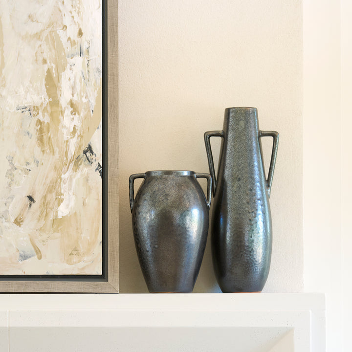 Kora Medium Dark Metallic Double Ear Vase Decor Mercana
