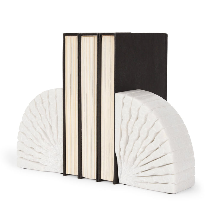Stept White Marble Bookends w/rough carving (set of 2) Decor Mercana