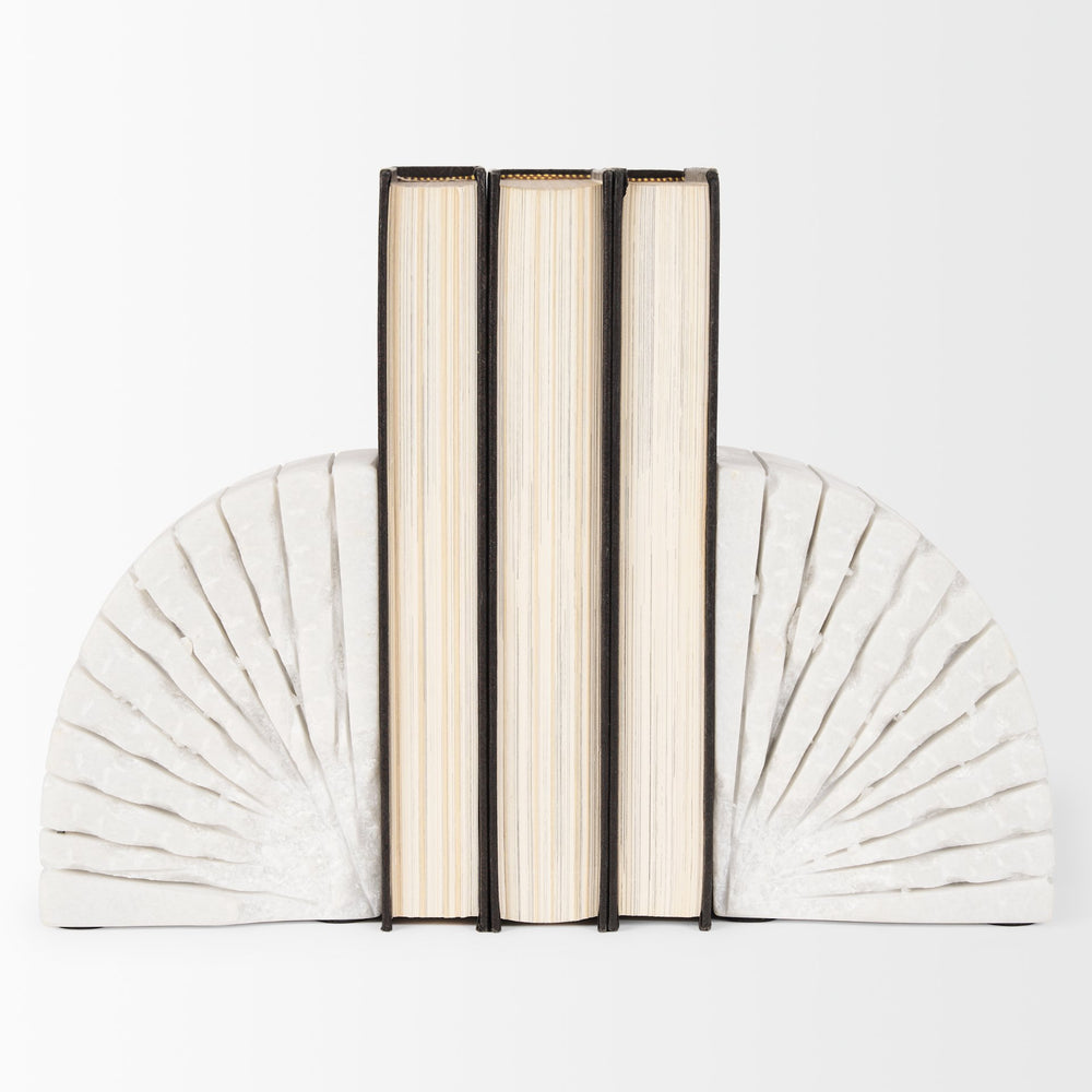 Stept White Marble Bookends w/rough carving (set of 2) Decor Mercana