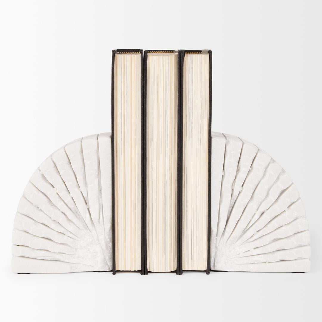 Stept White Marble Bookends w/rough carving (set of 2) Decor Mercana