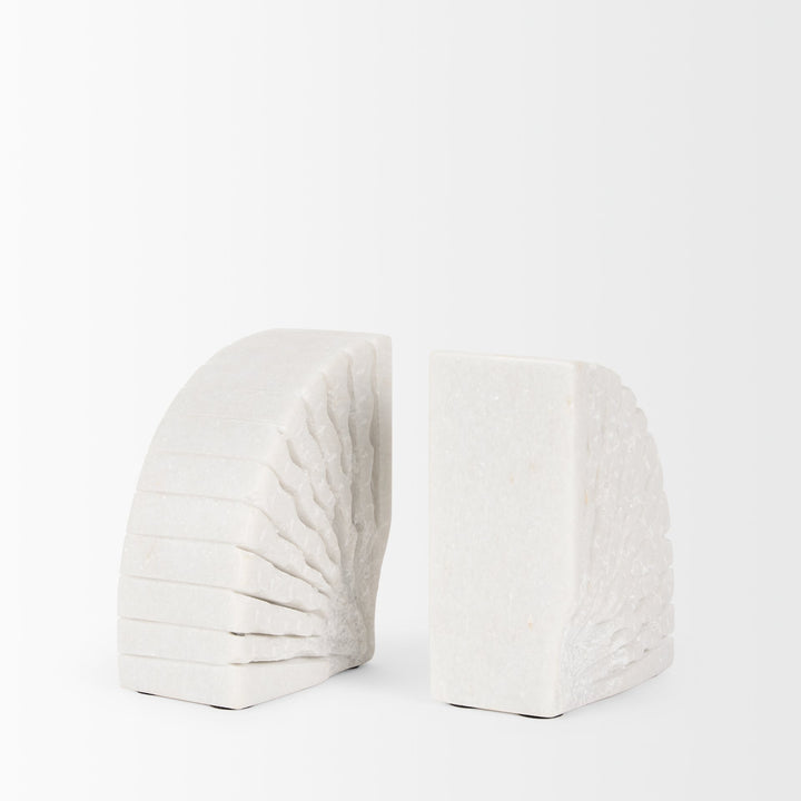 Stept White Marble Bookends w/rough carving (set of 2) Decor Mercana