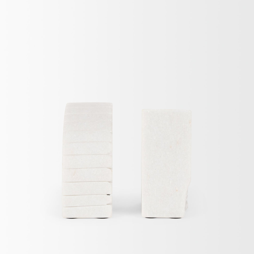 Stept White Marble Bookends w/rough carving (set of 2) Decor Mercana