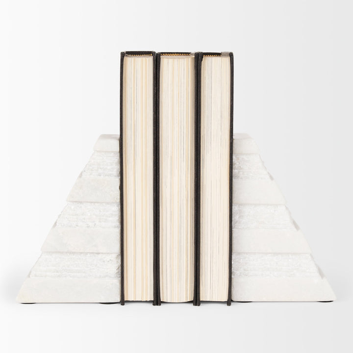 Cavetto White Marble Bookends w/rough carving S/2 Decor Mercana