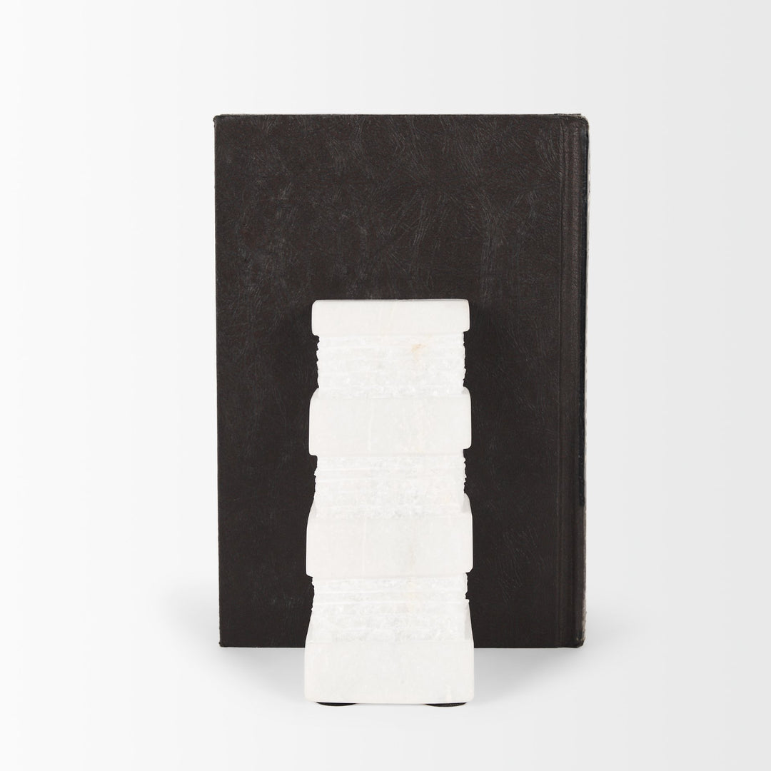 Cavetto White Marble Bookends w/rough carving S/2 Decor Mercana