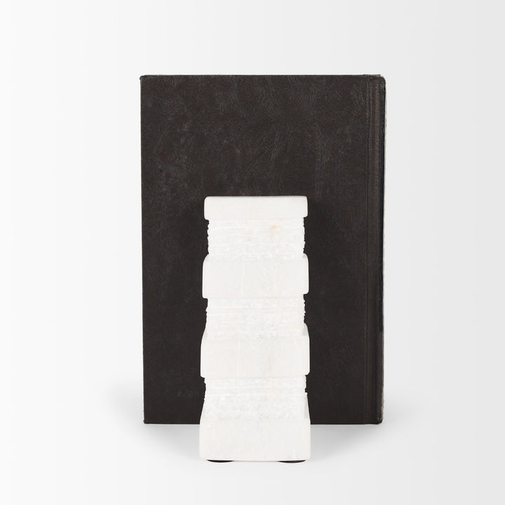 Cavetto White Marble Bookends w/rough carving S/2 Decor Mercana