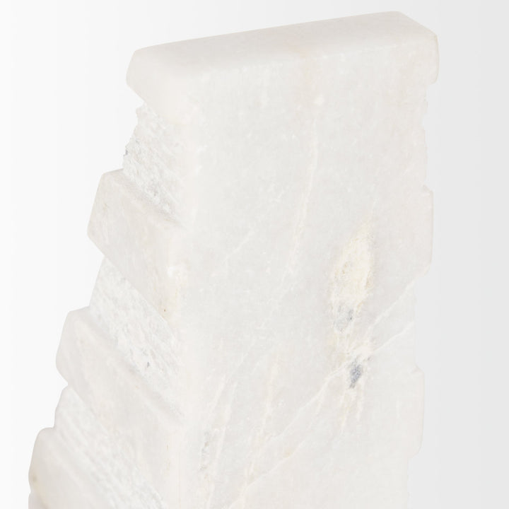 Cavetto White Marble Bookends w/rough carving S/2 Decor Mercana