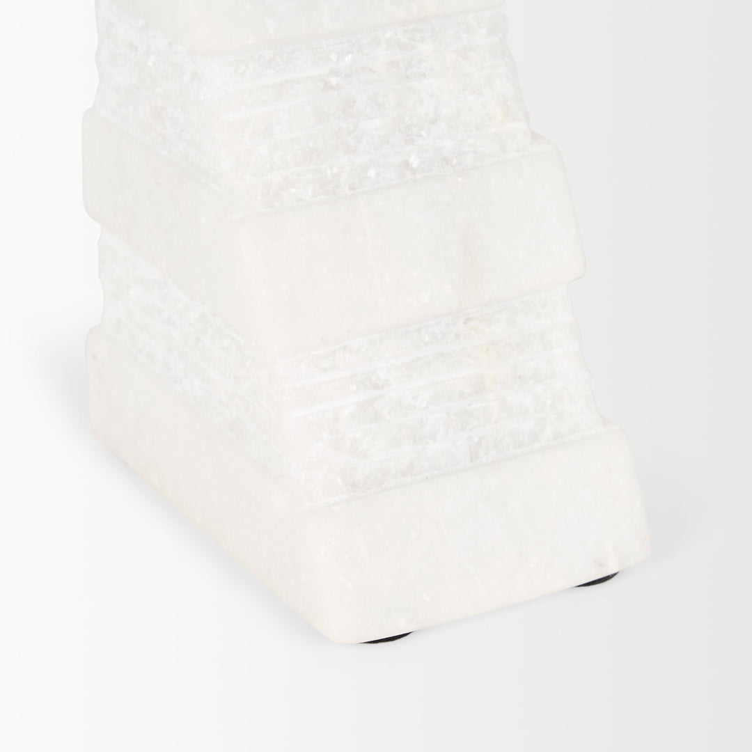 Cavetto White Marble Bookends w/rough carving S/2 Decor Mercana