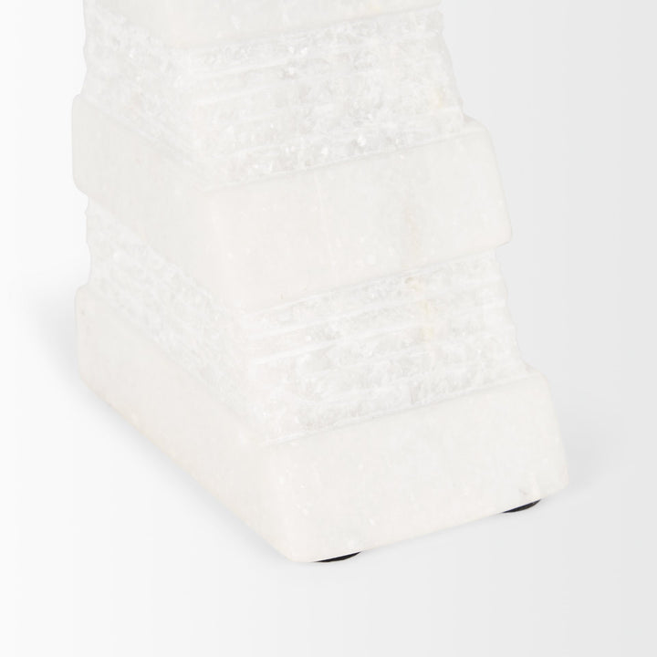 Cavetto White Marble Bookends w/rough carving S/2 Decor Mercana