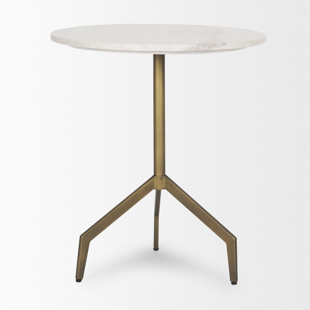 Serre Marble Top 3 Prong Gold Metal Base End Table Living Room Mercana