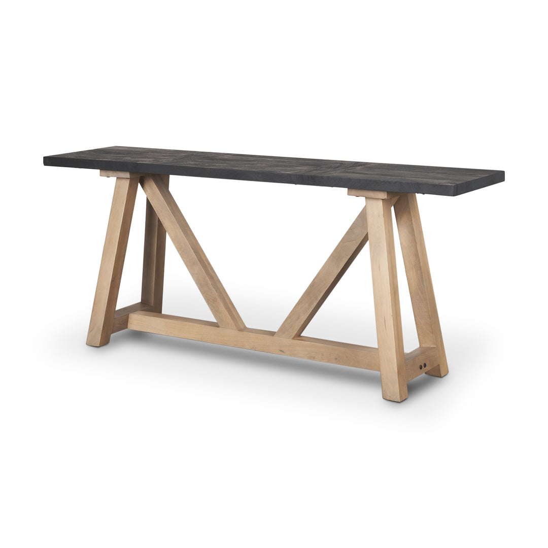 Rialto Two-Toned Black and Brown Wood Angular Leg Console Table Dining Room Mercana