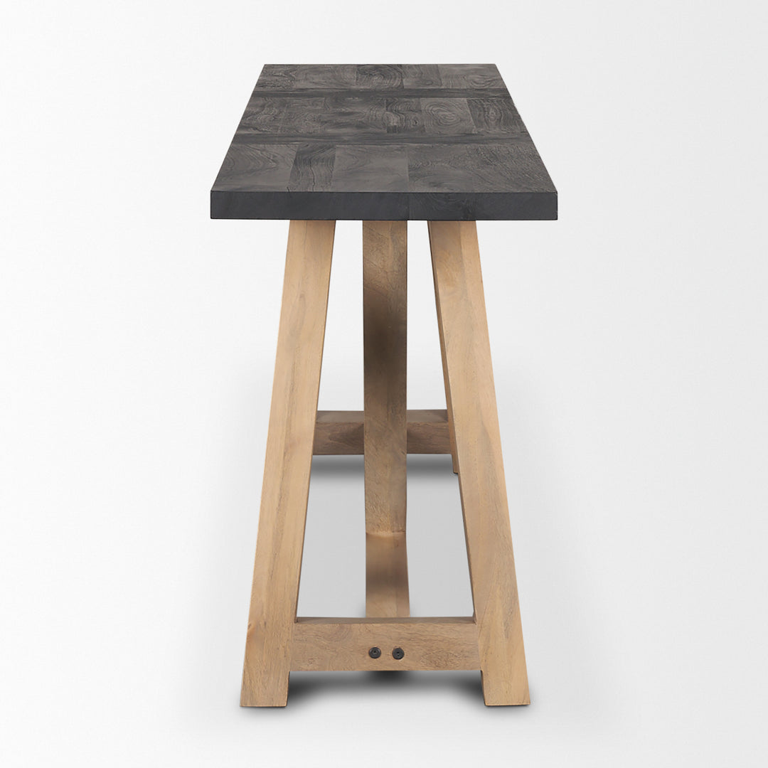 Rialto Two-Toned Black and Brown Wood Angular Leg Console Table Dining Room Mercana