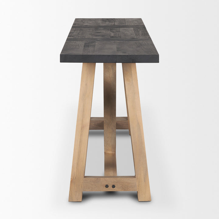 Rialto Two-Toned Black and Brown Wood Angular Leg Console Table Dining Room Mercana