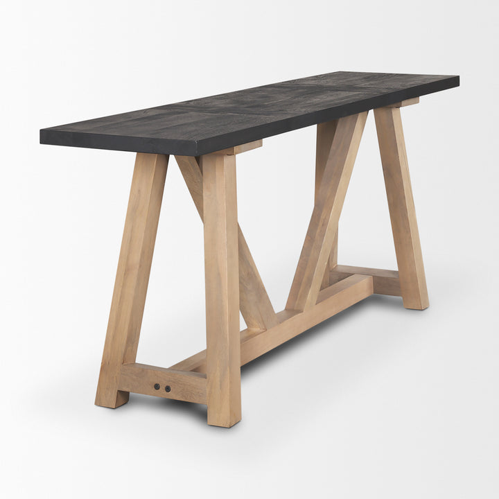 Rialto Two-Toned Black and Brown Wood Angular Leg Console Table Dining Room Mercana