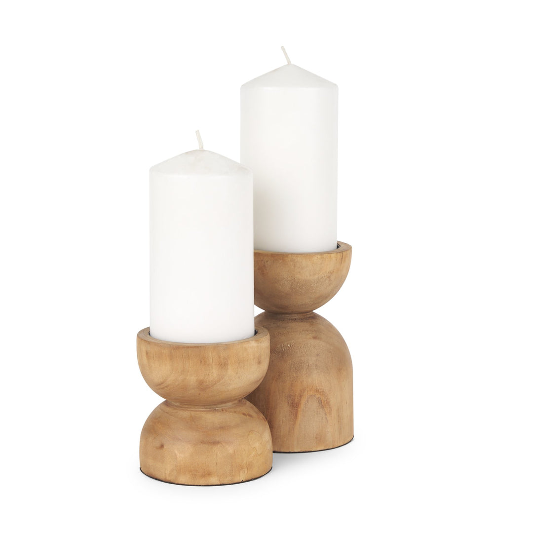 Aleena Wooden Candle Holder (Set of 2) Decor Mercana