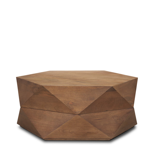 Arreto 36" Medium Brown Hexagonal Hinged Solid Wood Top and Base Coffee Table