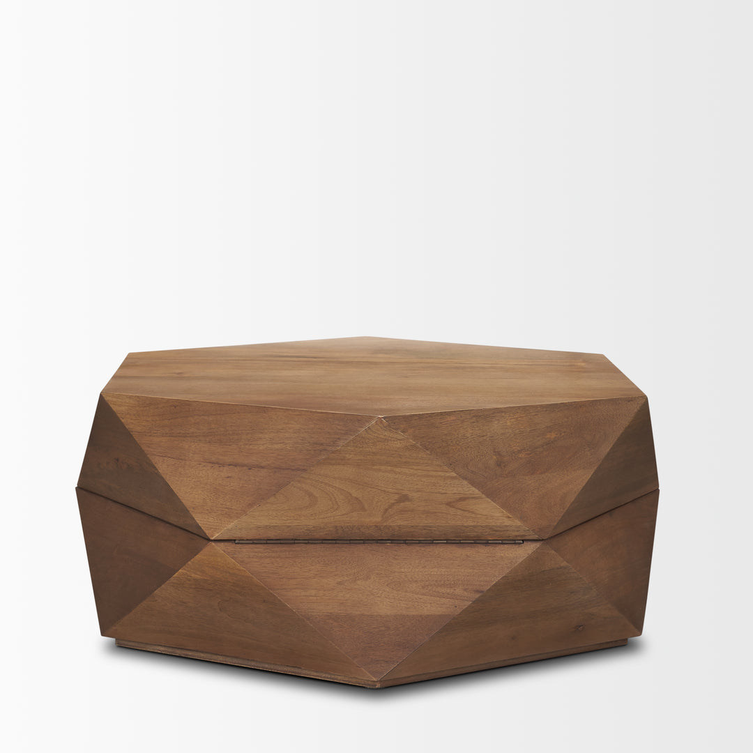 Arreto Hexagonal Hinged Solid Wood Top and Base Coffee Table Dining Room Mercana