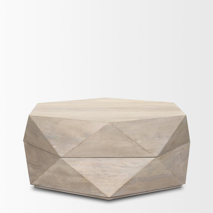 Arreto Hexagonal Hinged Solid Wood Top and Base Coffee Table Living Room Mercana