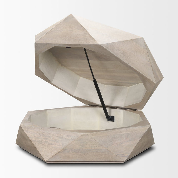 Arreto Hexagonal Hinged Solid Wood Top and Base Coffee Table Living Room Mercana